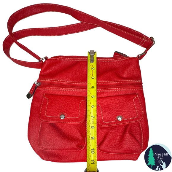 SOLD Treviso Red Faux Leather Crossbody Shoulder Bag Pebbled Adjustable Strap - Picture 10 of 15